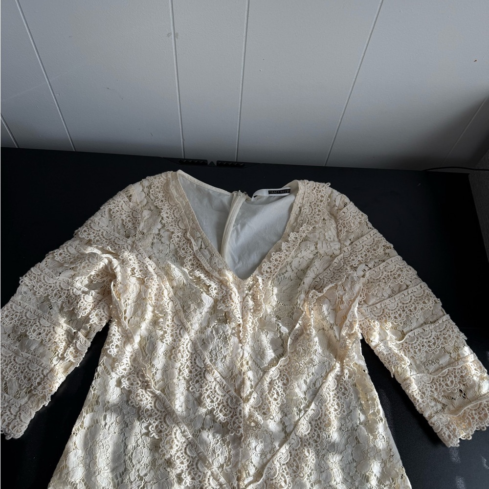 Tracy Reese Ivory Lace Blouse XS/S | Romantic Boho V-Neck Top - Picture 10 of 12